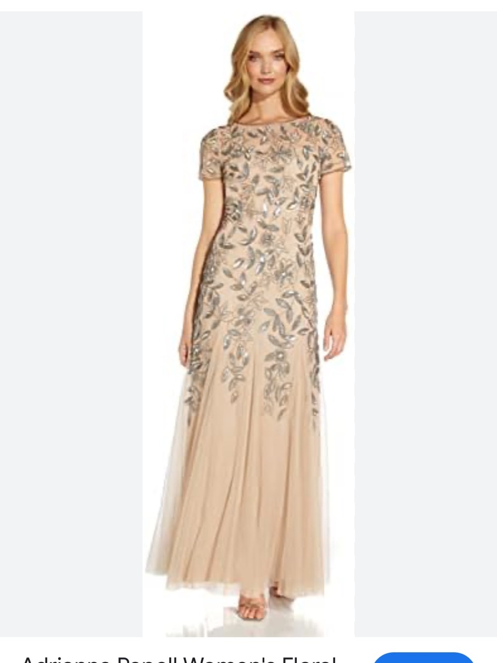 Adrianna Papell Beaded Floral Dress Taupe Tan Gray 10